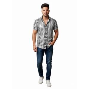 Men's Black and White Geometric Dress Shirt Sz S